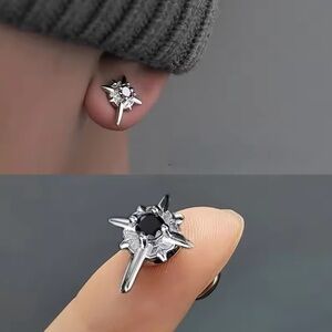 Silver Starburst Stud Earrings Mens Sleeper Earrings